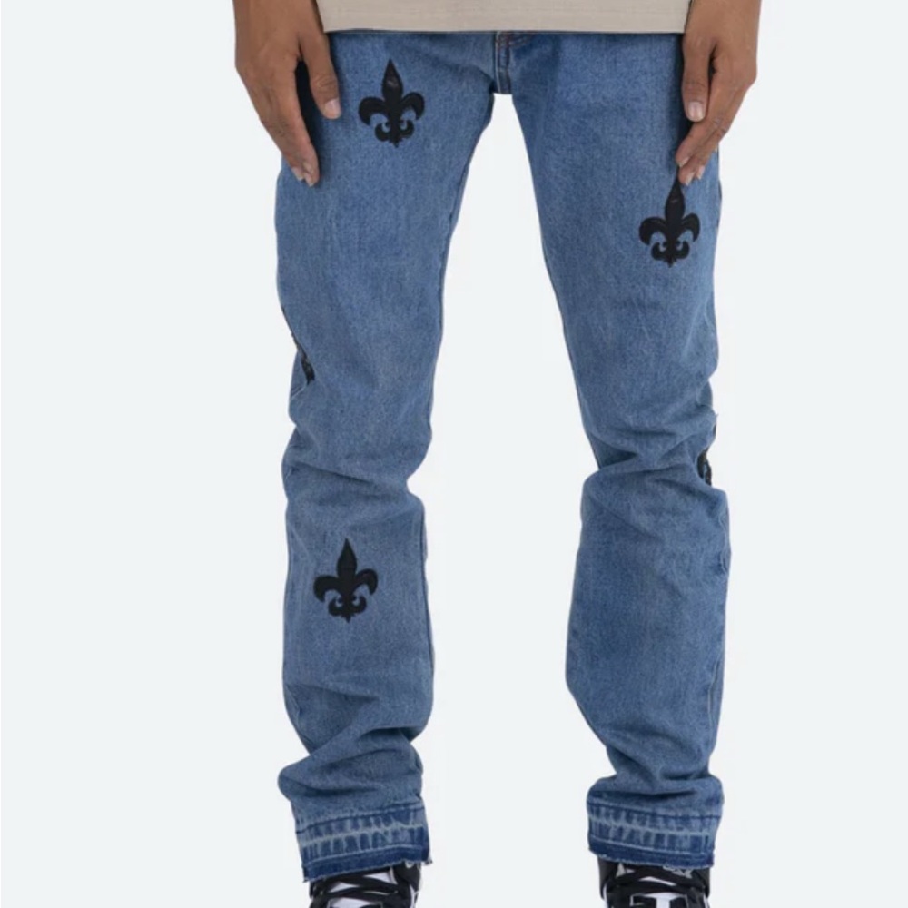 Mnmi mens FLEUR STRAIGHT DENIM MENS JEANS with cross design sz 31